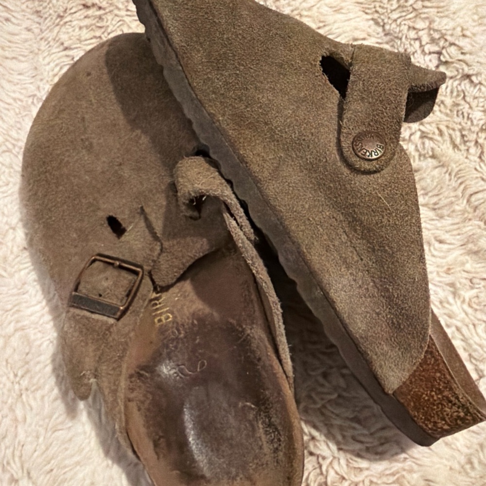 Birkenstock Brown Suede Boston Clogs - Picture 2 of 5
